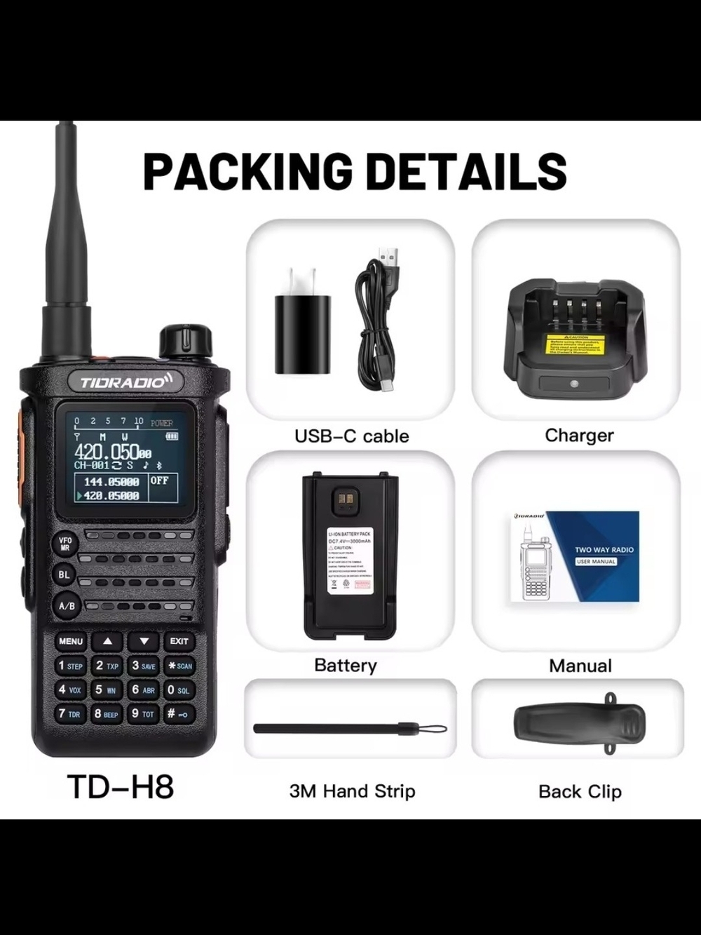 TD-H8 Black Two-Way Handheld Radio 2nd Gen.